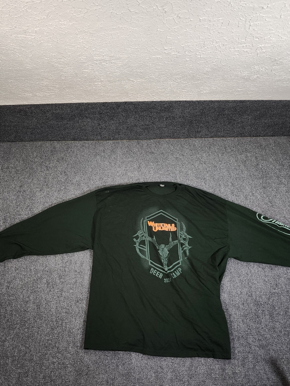 Gildan Dark Green Long Sleeve Tee with Orange Graphic